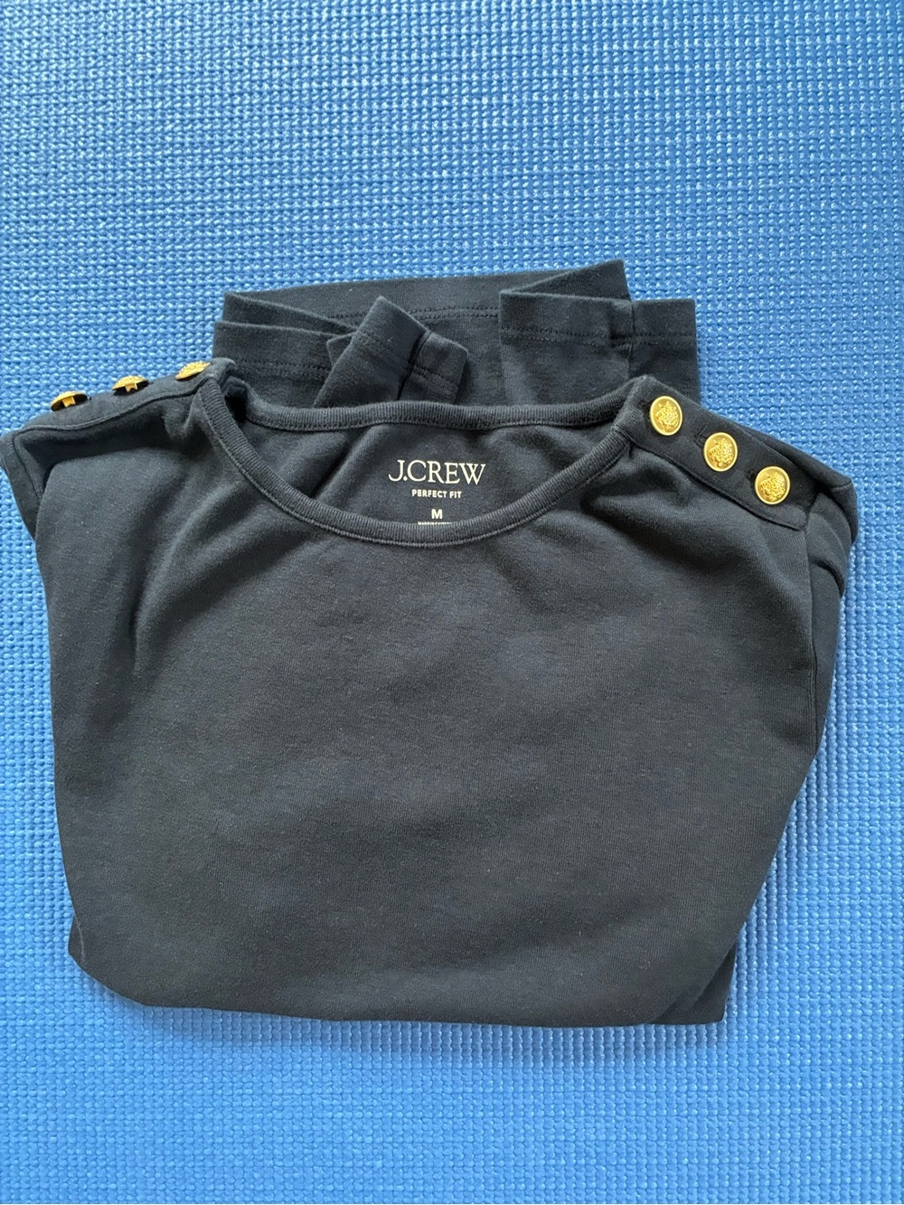 J. Crew Navy Long-Sleeve Shirt with Gold Shoulder Buttons